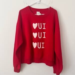 Maeve Anthropologie Red Valentine's Sweatshirt Oui Oui Oui Size Medium NWT